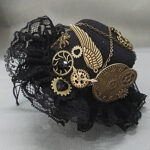 Vintage Lolita Top Hat handmade from wool felt with geometric design.