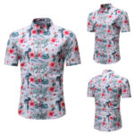 Men's Casual Flower Shirt in light gray