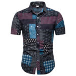 Men's casual floral printed short sleeve shirt