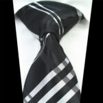 Black White Lines Men's Neck Tie with matching pocket square and cufflinks in a gift box