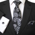 Black White Paisley Silk Necktie Set