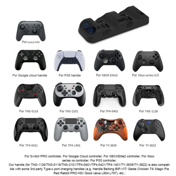Dual Type-C Charging Dock for Switch Pro, PS5, Xbox Series X/S Controllers – Fast Charging Station with LED Indicators - Image 5
