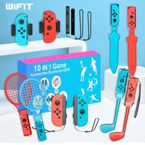10-in-1 Sports Game Accessories Bundle for Nintendo Switch – Motion Sensing Kit for Tennis, Golf, Swordplay & More